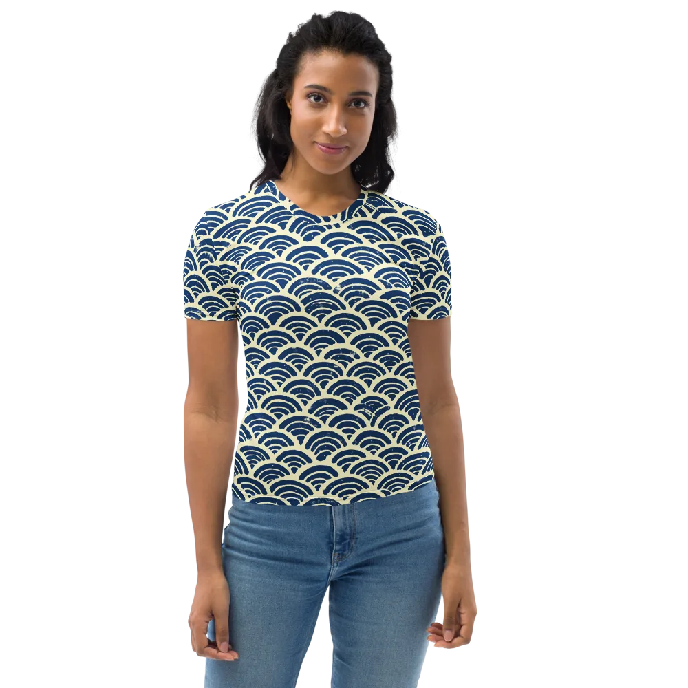Navy Wave Field on Women's Crew Neck T-Shirt — Front