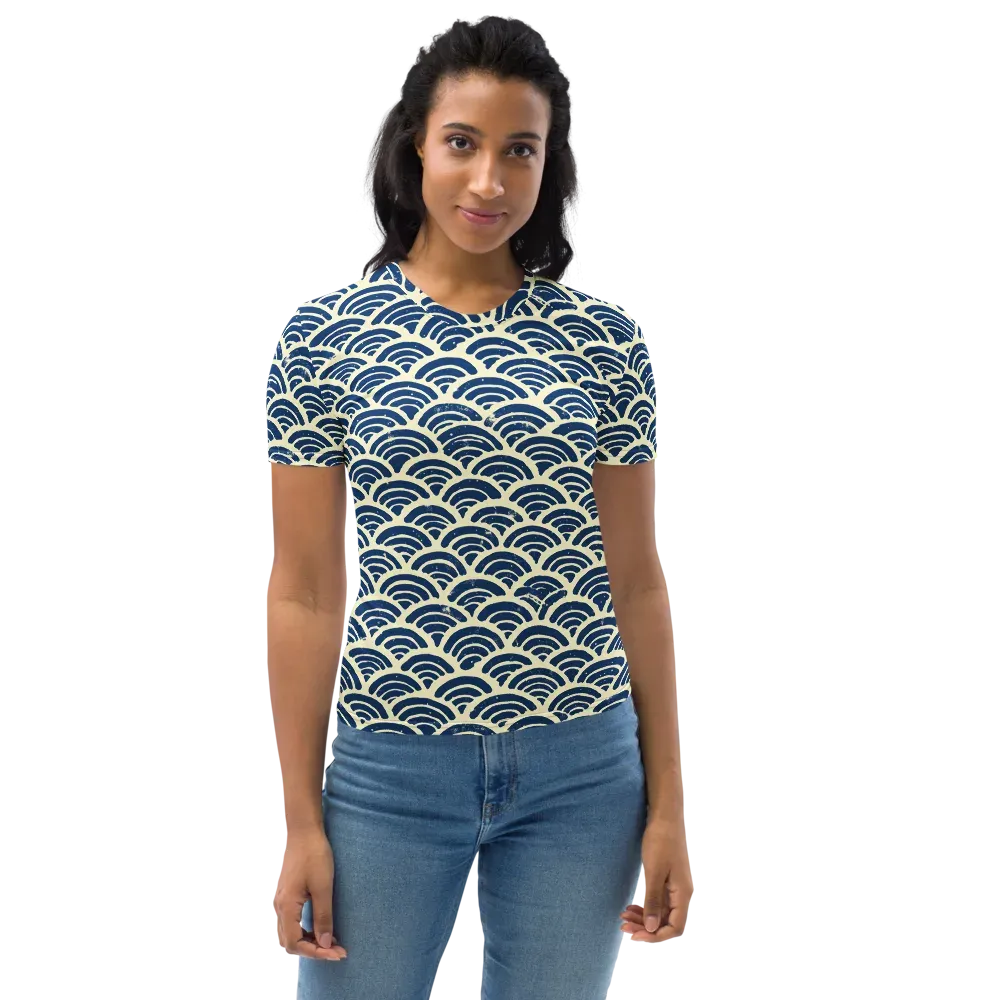 Navy Wave Field on Women's Crew Neck T-Shirt — Front