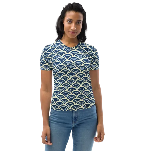 Navy Wave Field on a Women's Crew Neck T-Shirt