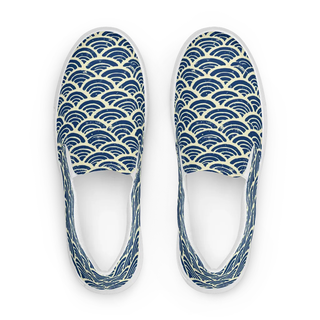 Navy Wave Field on Men's Slip-On Canvas Shoes — Front