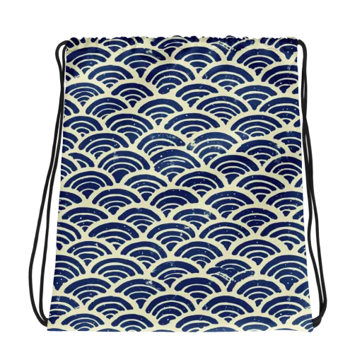 Navy Wave Field on a Drawstring Bag