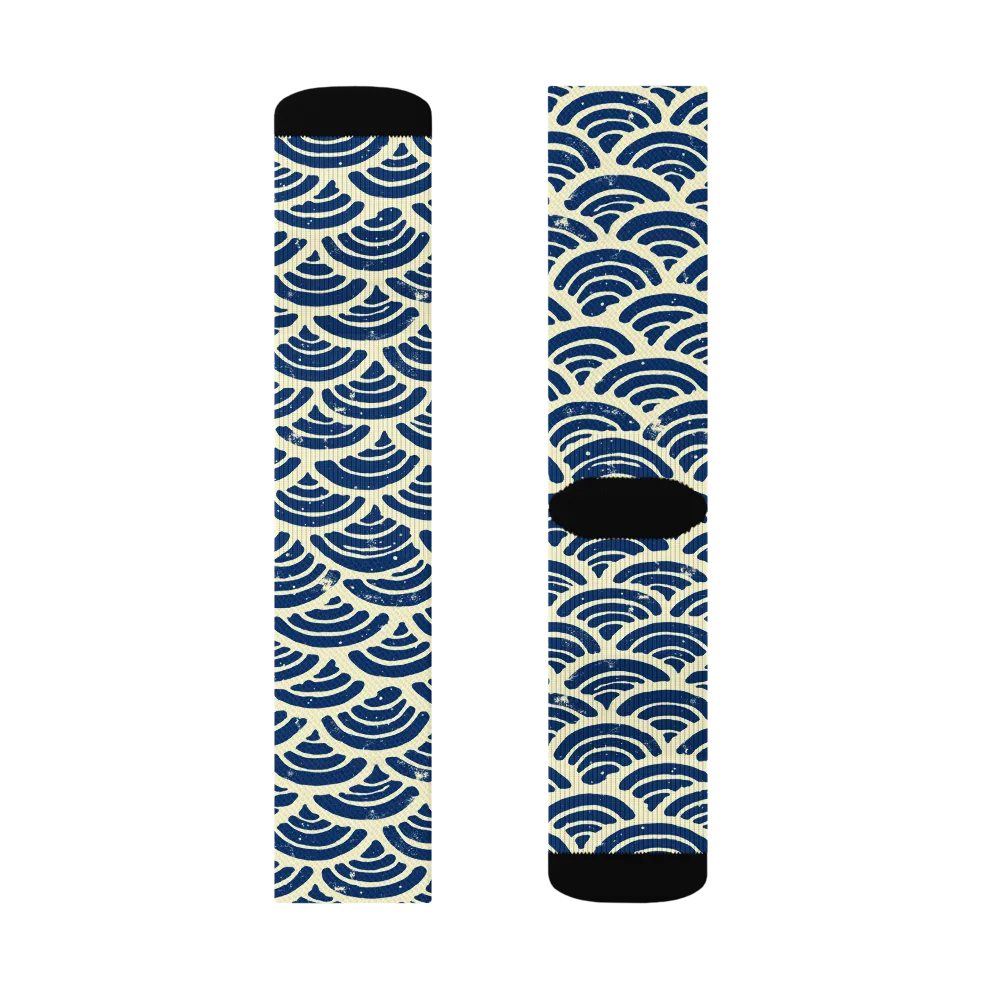 Navy Wave Field on Socks — Left Sock