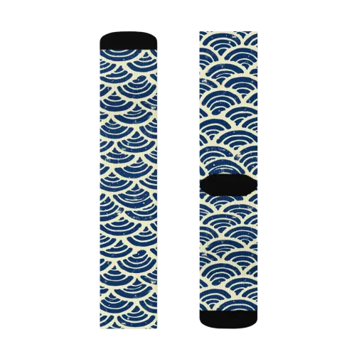 Navy Wave Field on a Socks