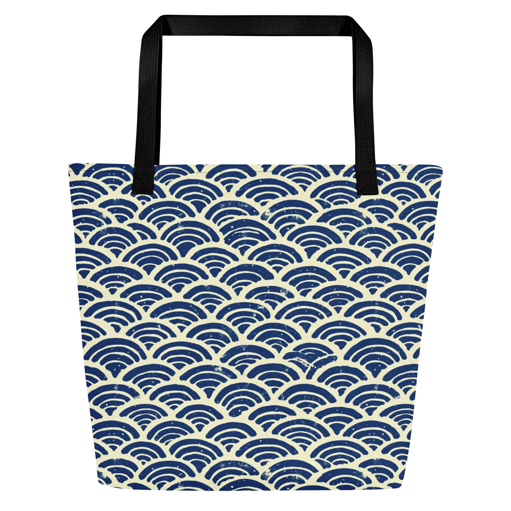 Navy Wave Field on Large Tote Bag W/ Pocket — Front
