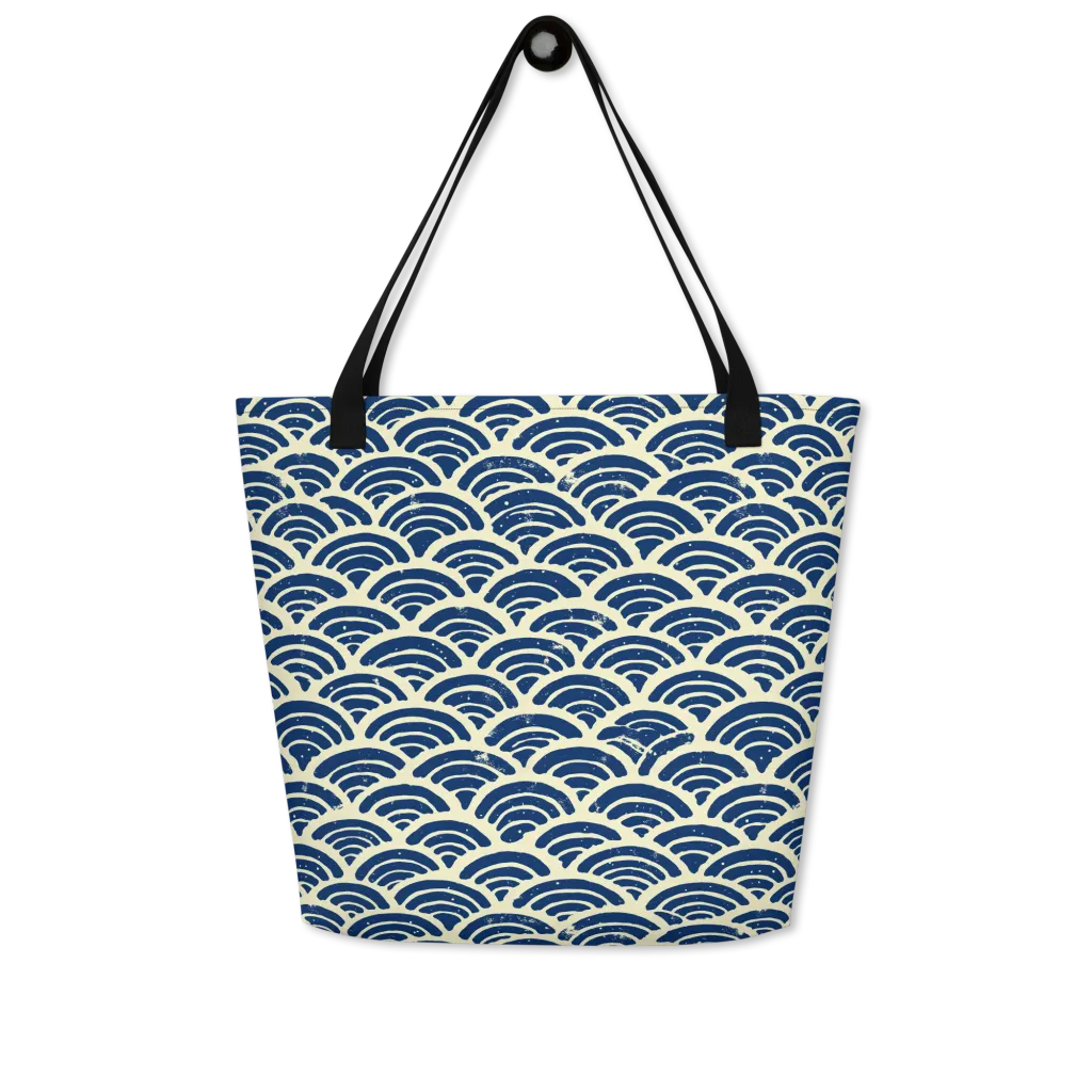 Navy Wave Field on Large Tote Bag W/ Pocket — Front