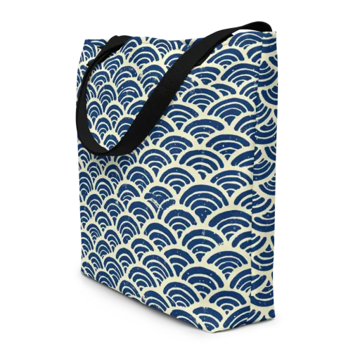 Navy Wave Field on a Large Tote Bag W/ Pocket