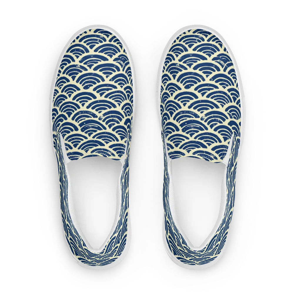 Navy Wave Field on Women's Slip-On Canvas Shoes — Front