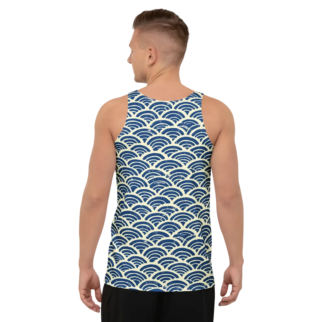 Navy Wave Field on Men's Tank Top — Back