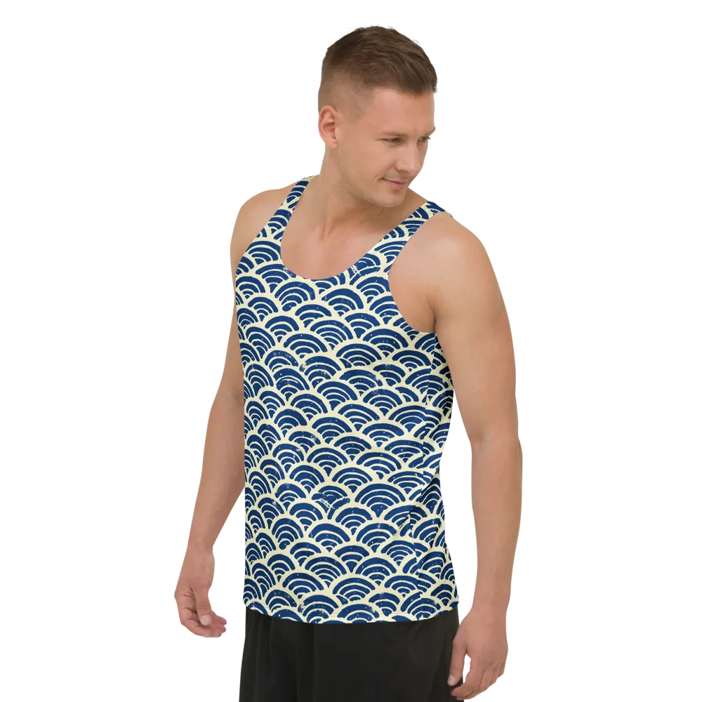 Navy Wave Field on Men's Tank Top — Left Front