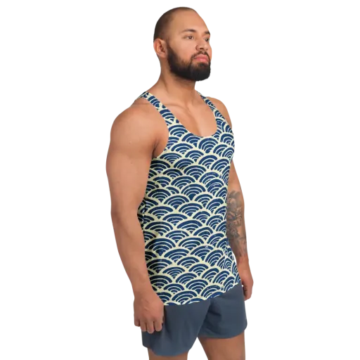 Navy Wave Field on a Men's Tank Top