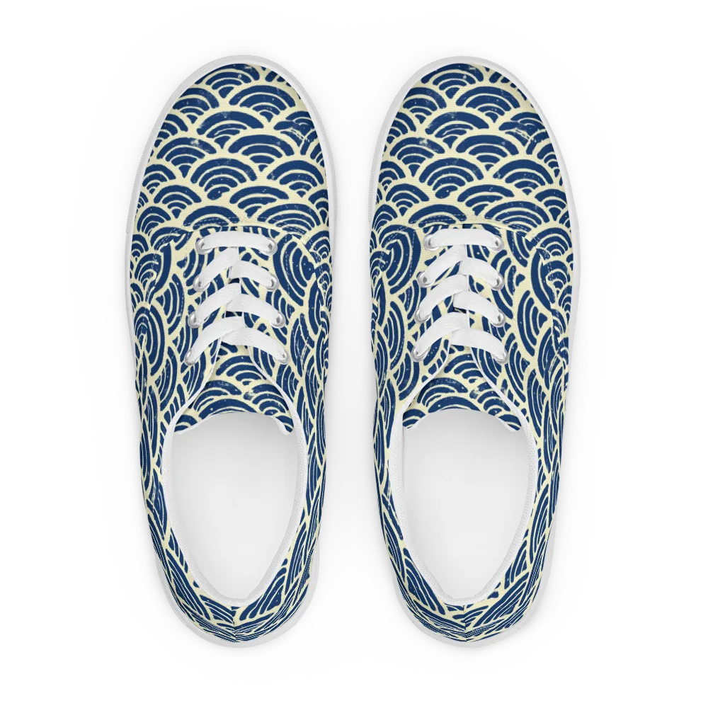 Navy Wave Field on Men's Lace-Up Canvas Shoes — Front