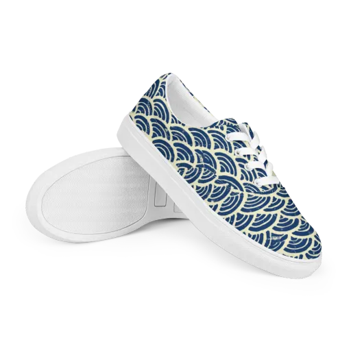 Navy Wave Field on a Men's Lace-Up Canvas Shoes