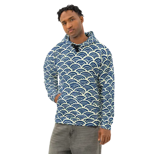 Navy Wave Field on a Cotton Hoodie