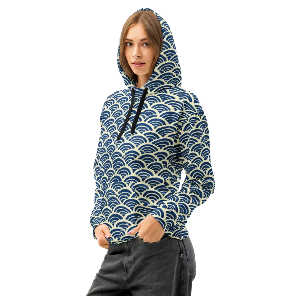 Navy Wave Field on Cotton Hoodie — Left Front