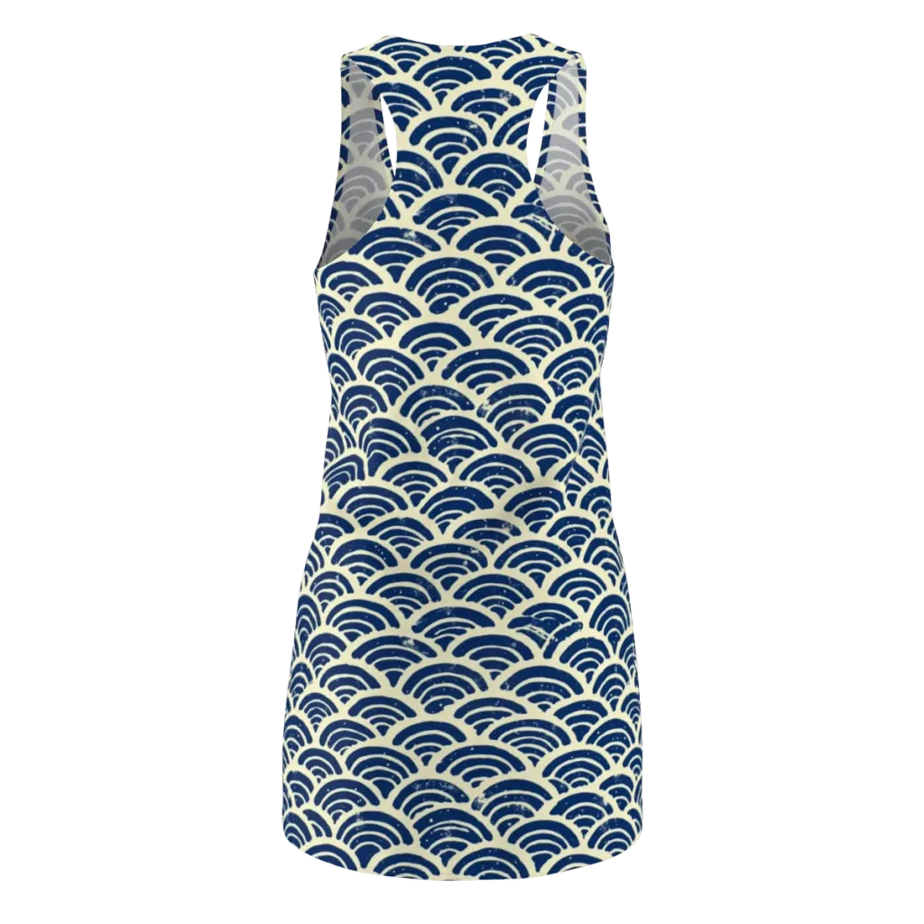 Navy Wave Field on Racerback Dress — Back
