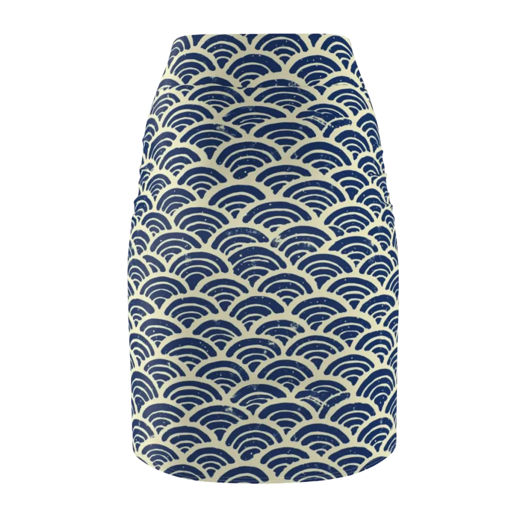 Navy Wave Field on Pencil Skirt — Back