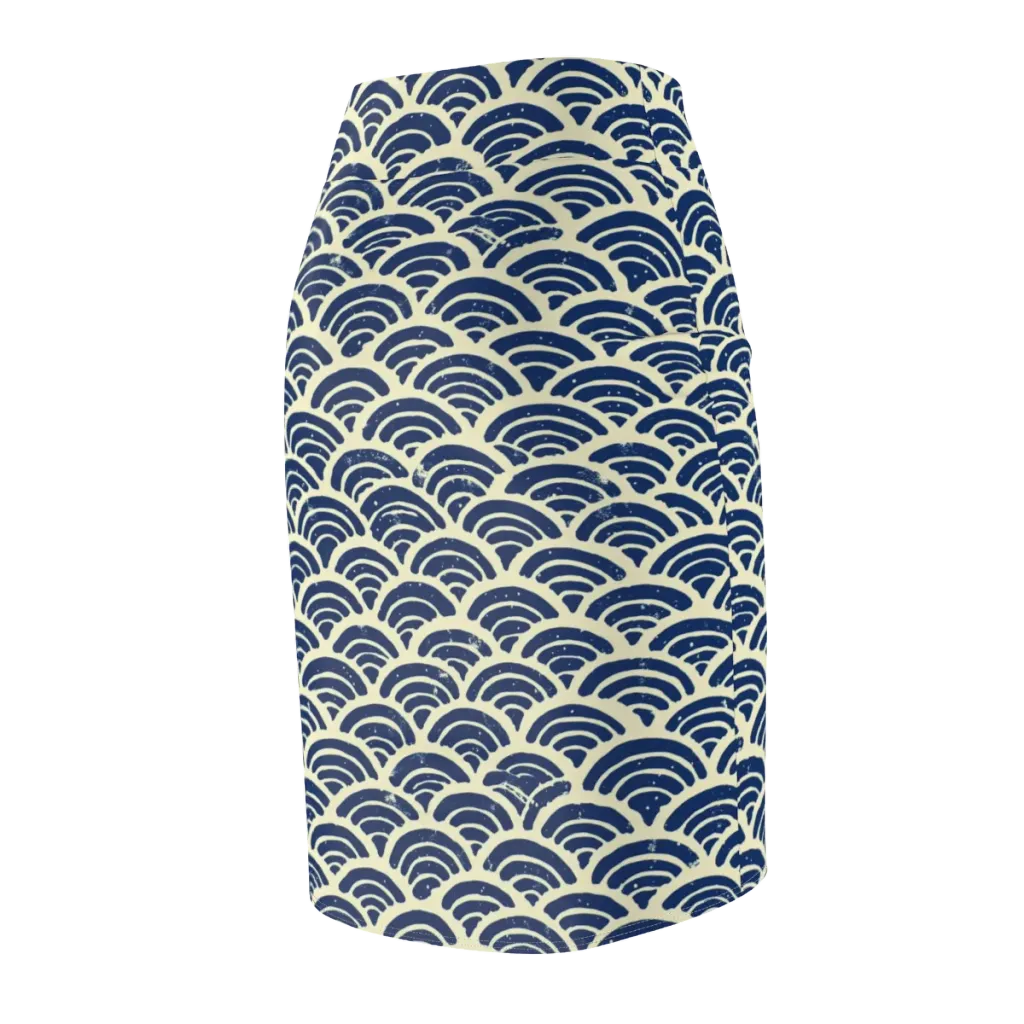Navy Wave Field on Pencil Skirt — Back Side