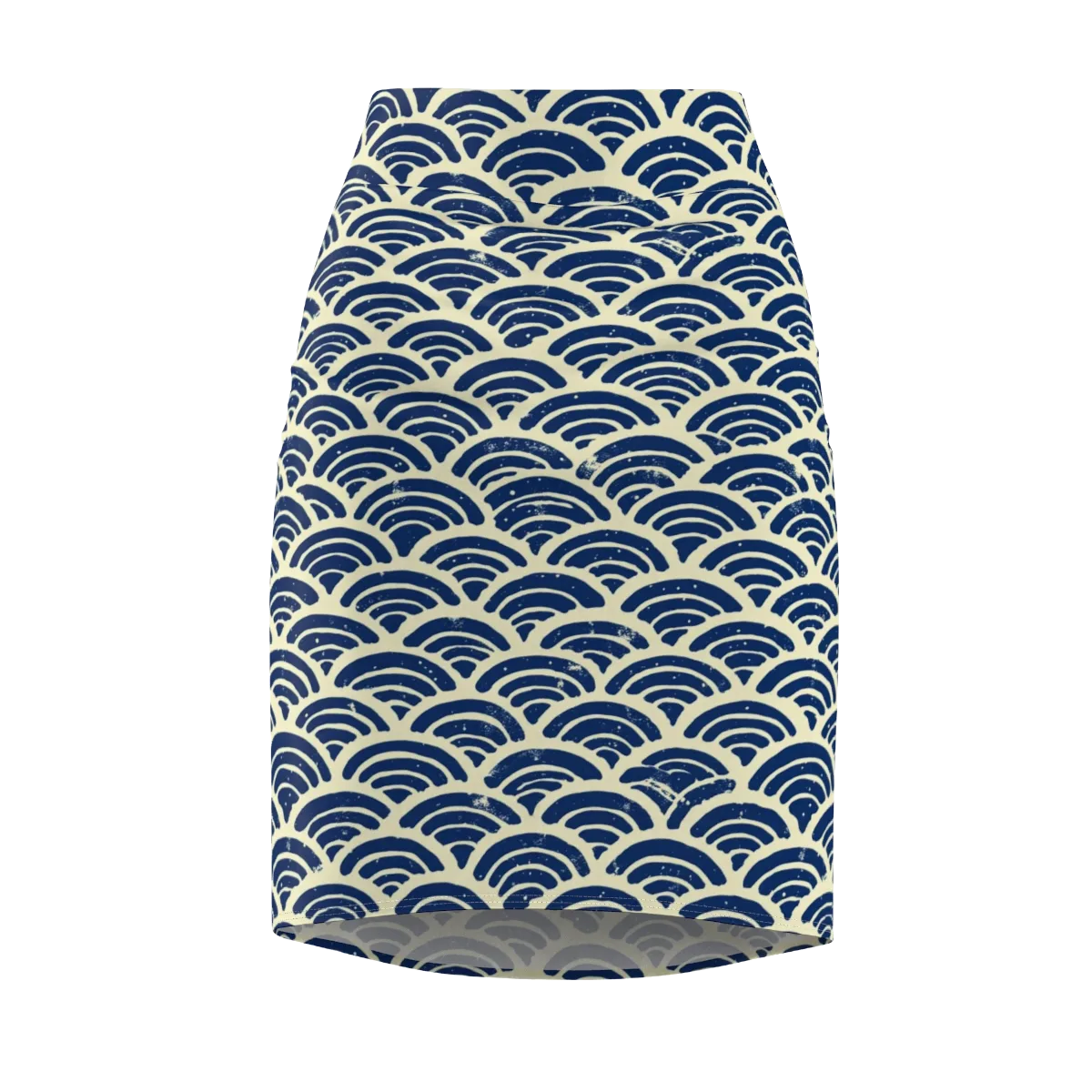 Navy Wave Field on Pencil Skirt — Front