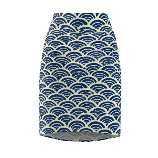 Navy Wave Field on a Pencil Skirt
