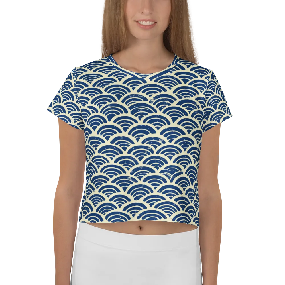 Navy Wave Field on Crop Tee — Front