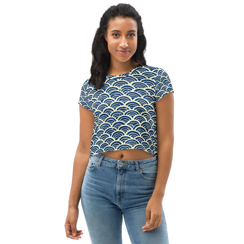 Navy Wave Field on Crop Tee — Front