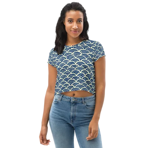 Navy Wave Field on a Crop Tee