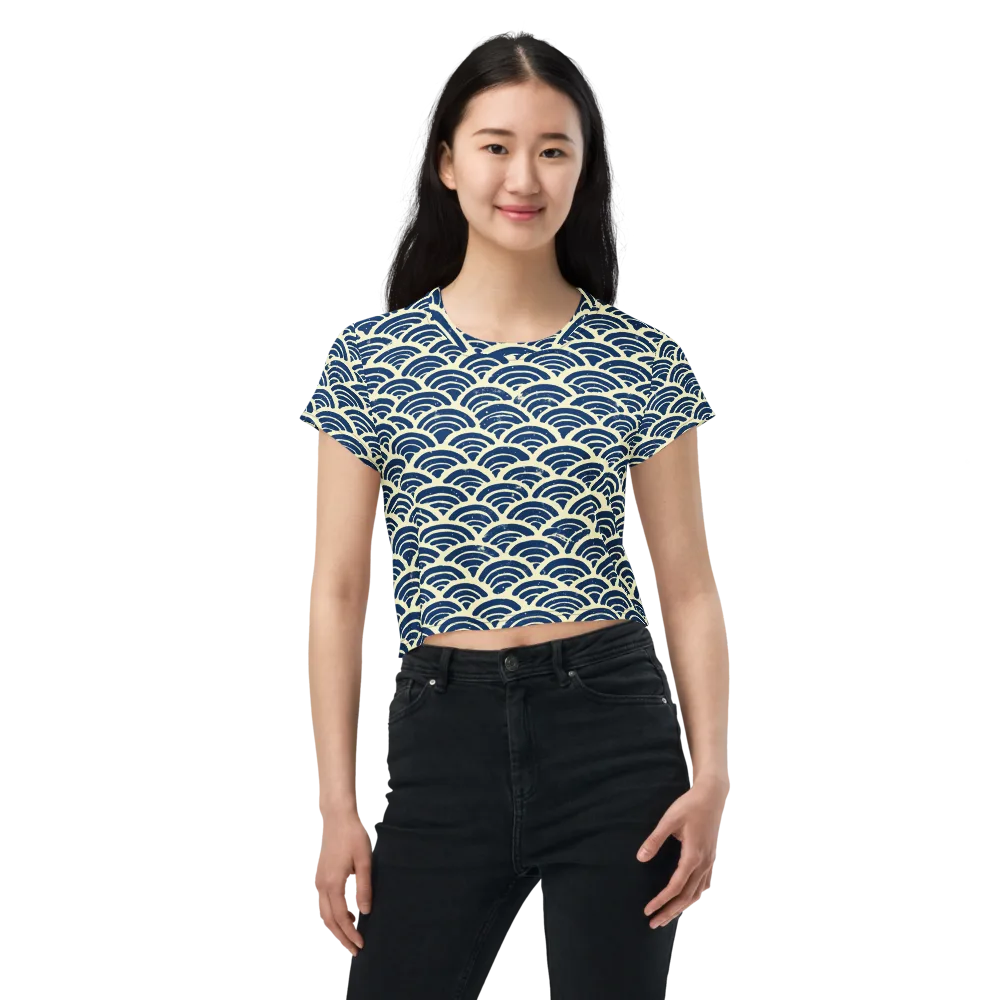 Navy Wave Field on Crop Tee — Front