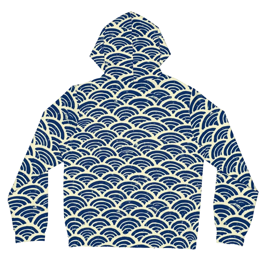 Navy Wave Field on Women's Full-Zip Hoodie — Back
