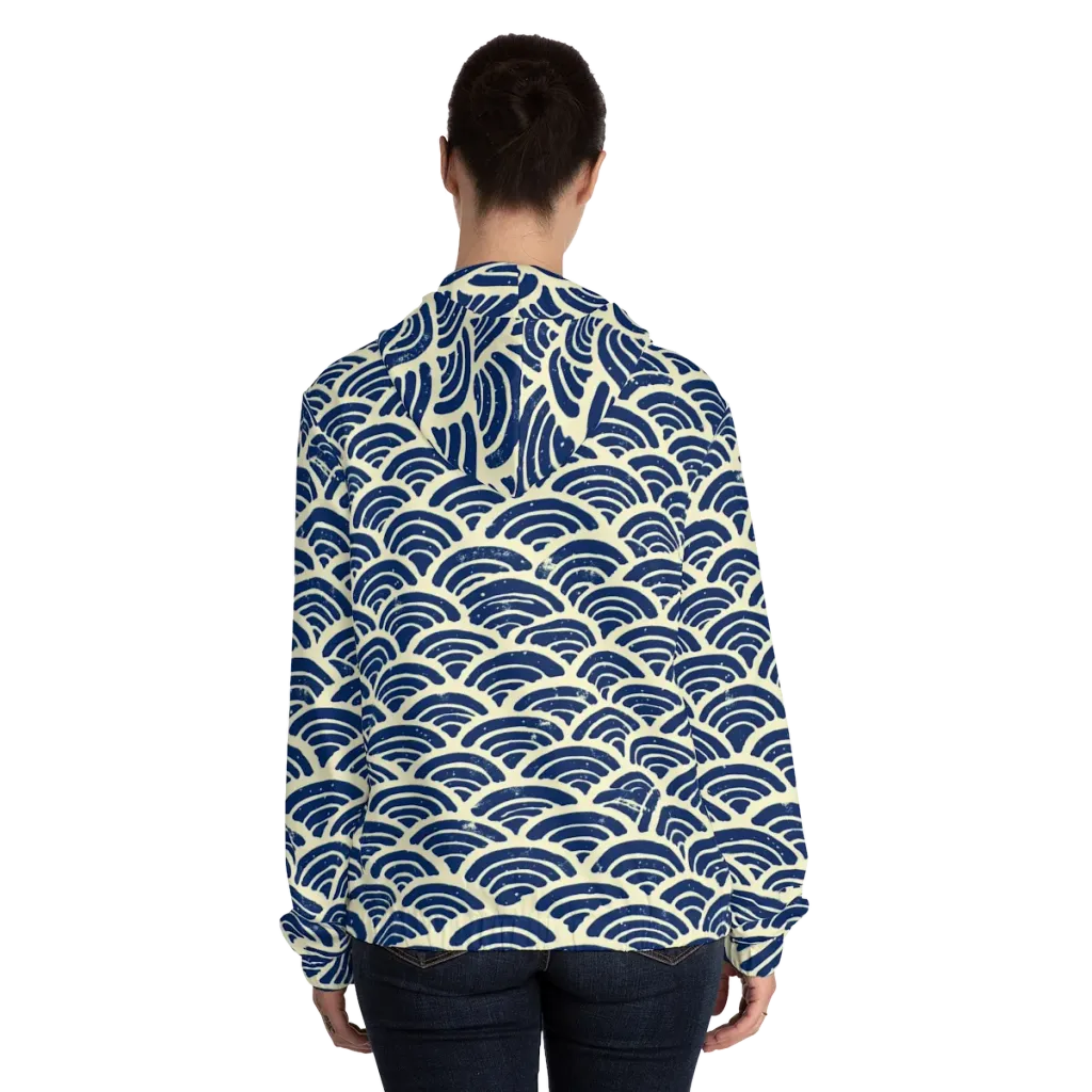 Navy Wave Field on Women's Full-Zip Hoodie — Back On Person