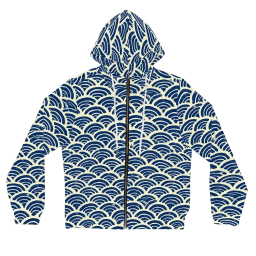Navy Wave Field on a Women's Full-Zip Hoodie