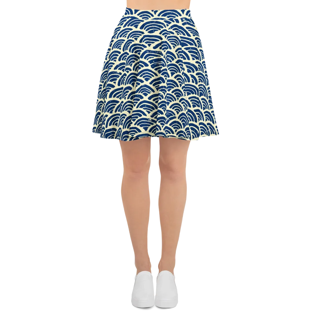 Navy Wave Field on Skater Skirt — Front
