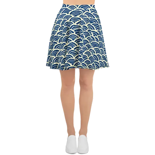 Navy Wave Field on a Skater Skirt