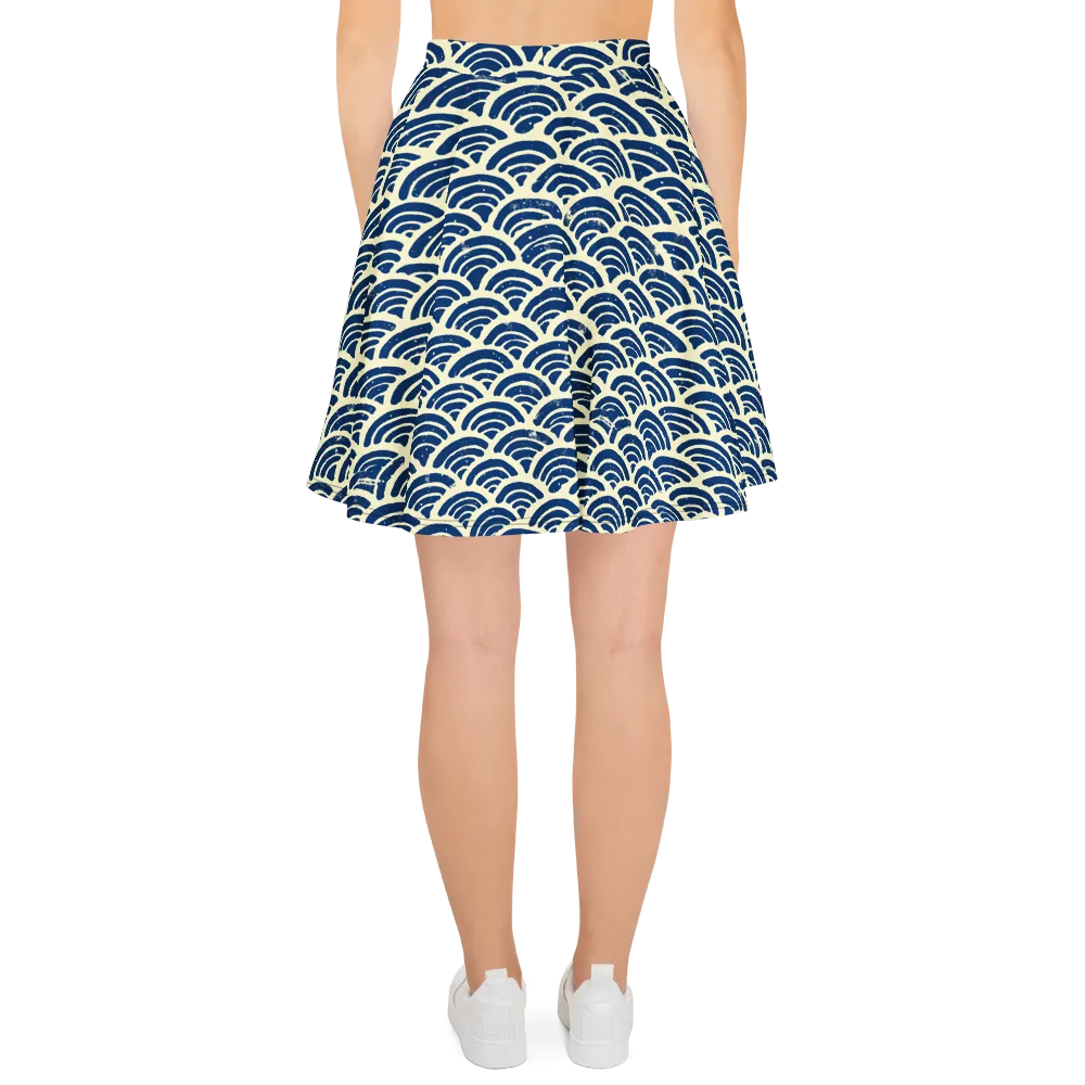 Navy Wave Field on Skater Skirt — Back