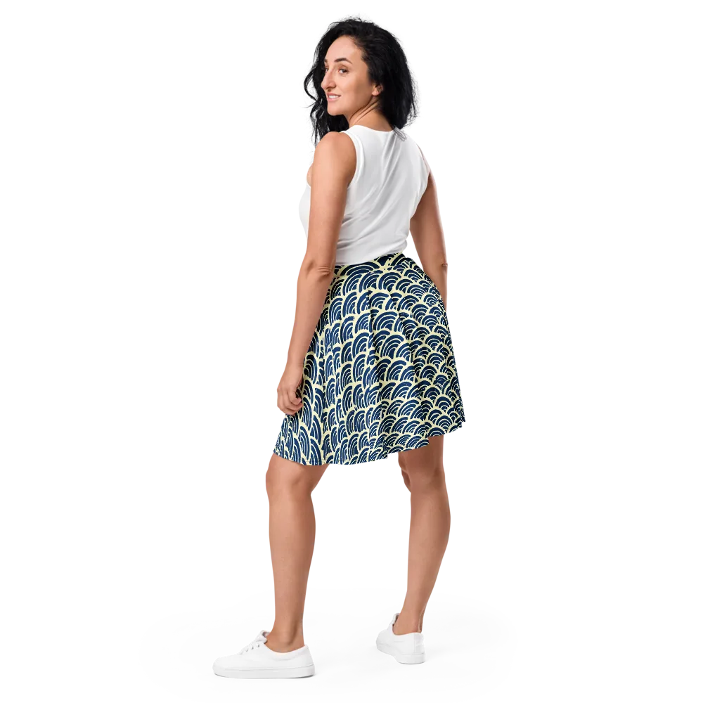 Navy Wave Field on Skater Skirt — Back