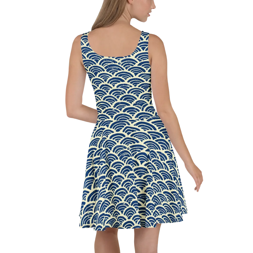 Navy Wave Field on Skater Dress — Back