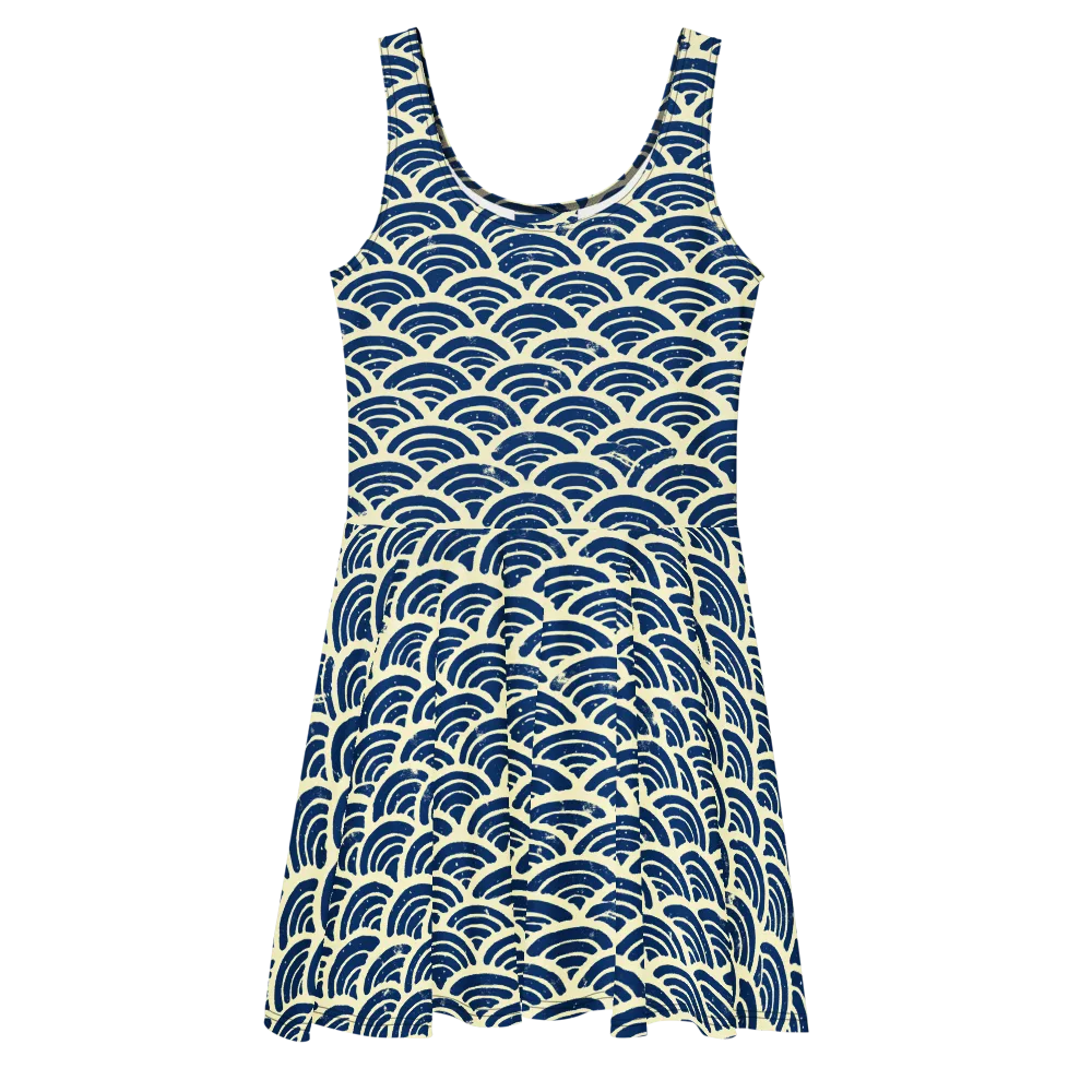 Navy Wave Field on Skater Dress — Front