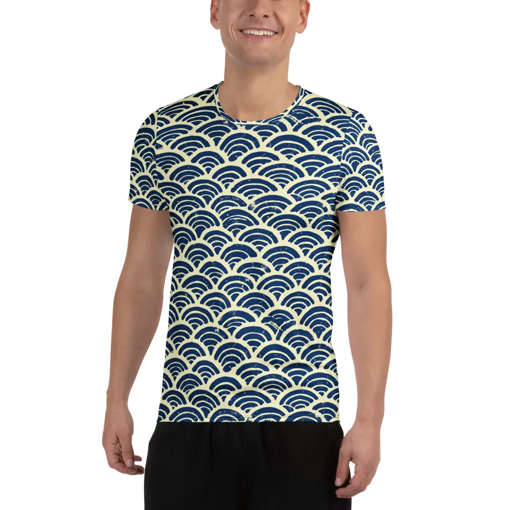 Navy Wave Field on Men's Athletic T-Shirt — Front