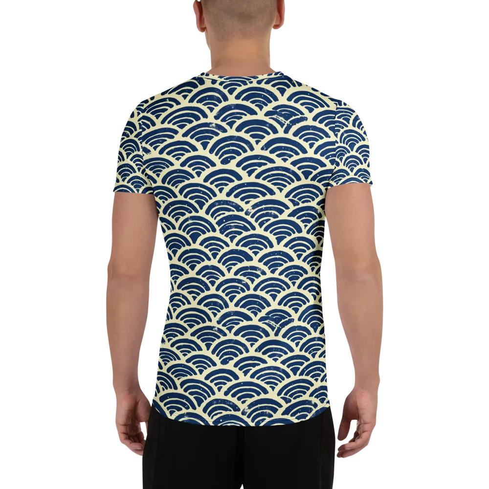 Navy Wave Field on Men's Athletic T-Shirt — Back