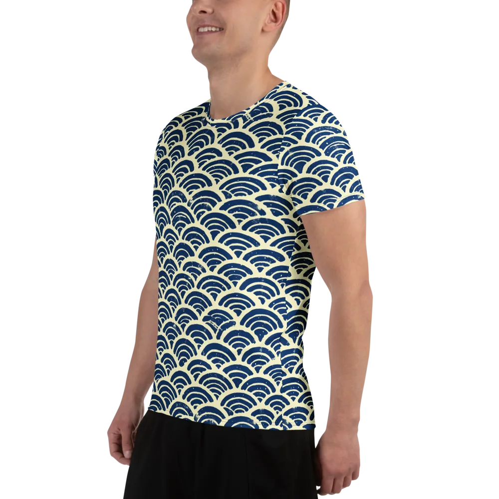 Navy Wave Field on Men's Athletic T-Shirt — Left