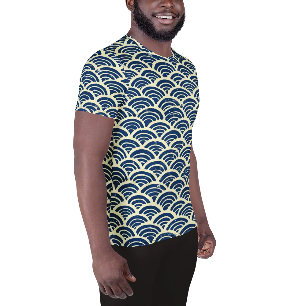 Navy Wave Field on Men's Athletic T-Shirt — Right