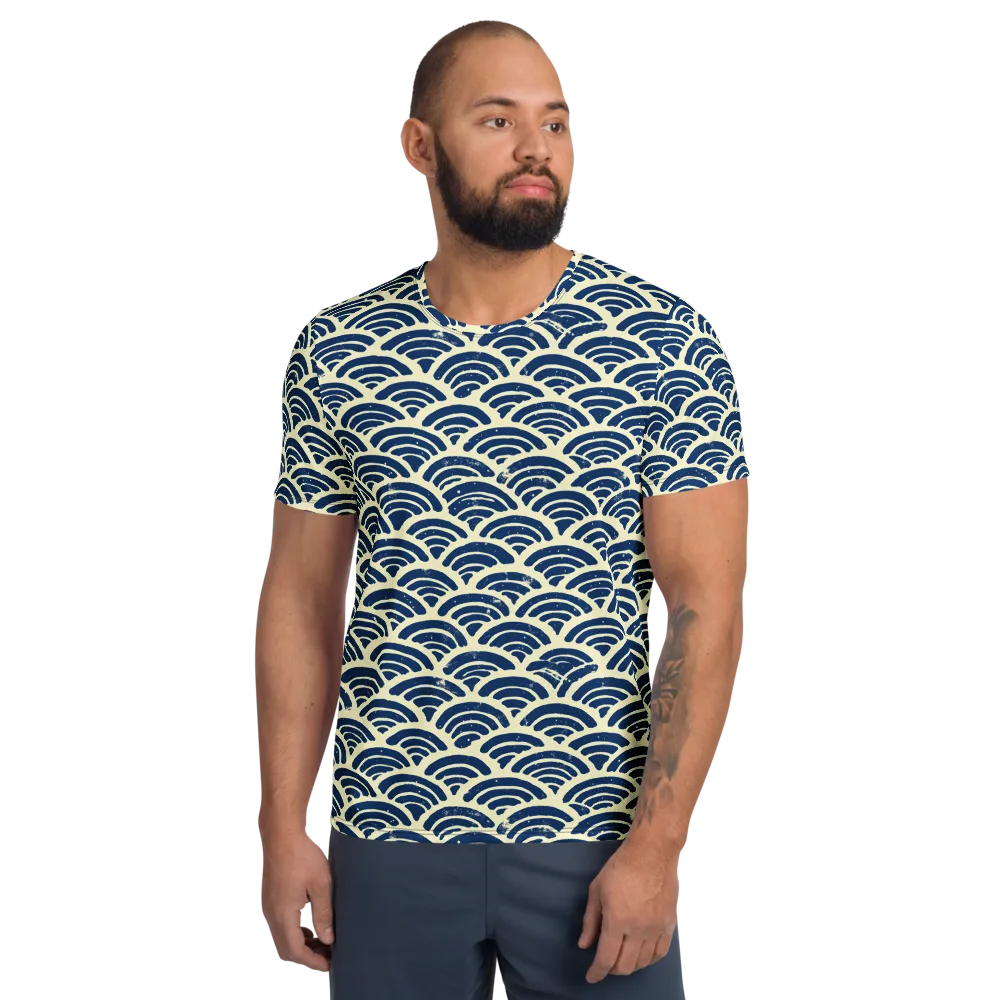 Navy Wave Field on Men's Athletic T-Shirt — Front