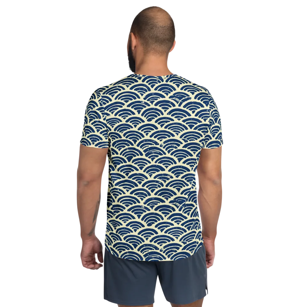 Navy Wave Field on Men's Athletic T-Shirt — Back