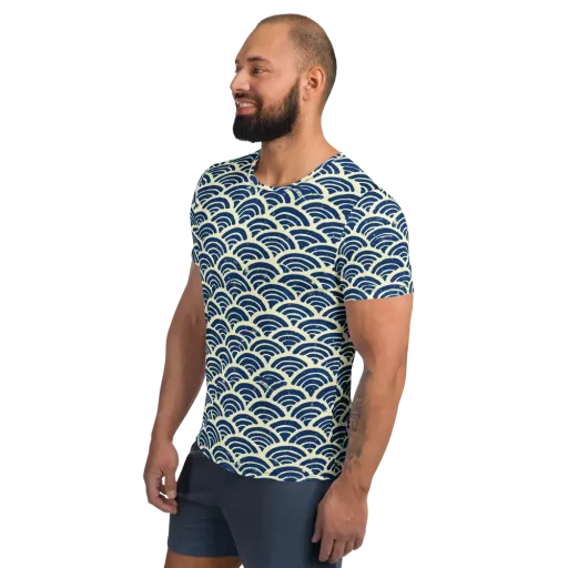 Navy Wave Field on a Men's Athletic T-Shirt