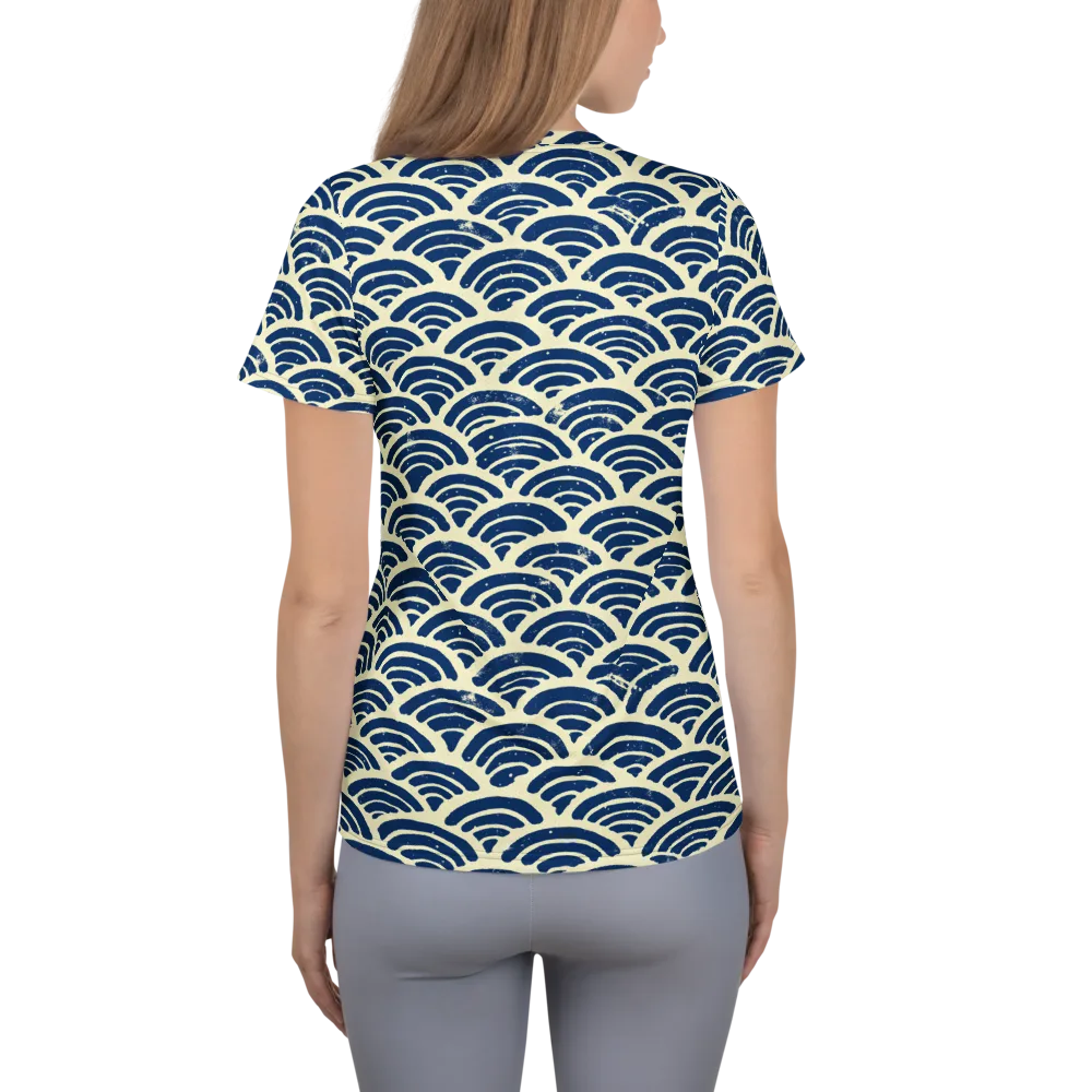 Navy Wave Field on Women's Athletic T-Shirt — Back