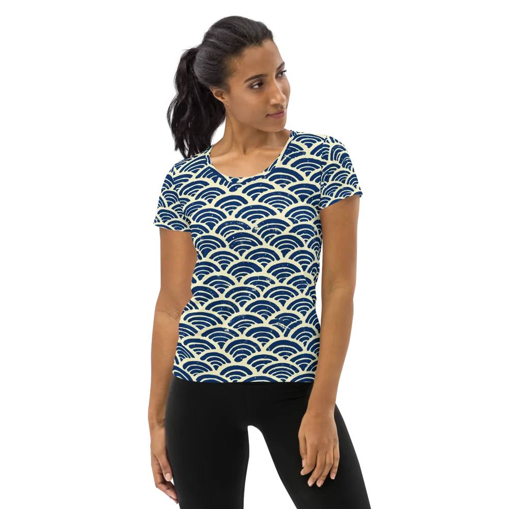 Navy Wave Field on Women's Athletic T-Shirt — Front
