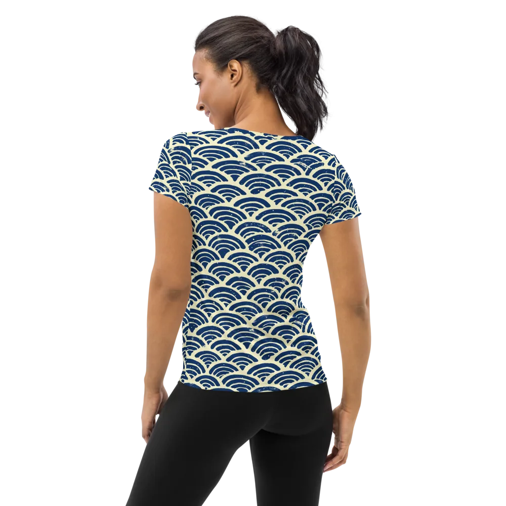 Navy Wave Field on Women's Athletic T-Shirt — Back