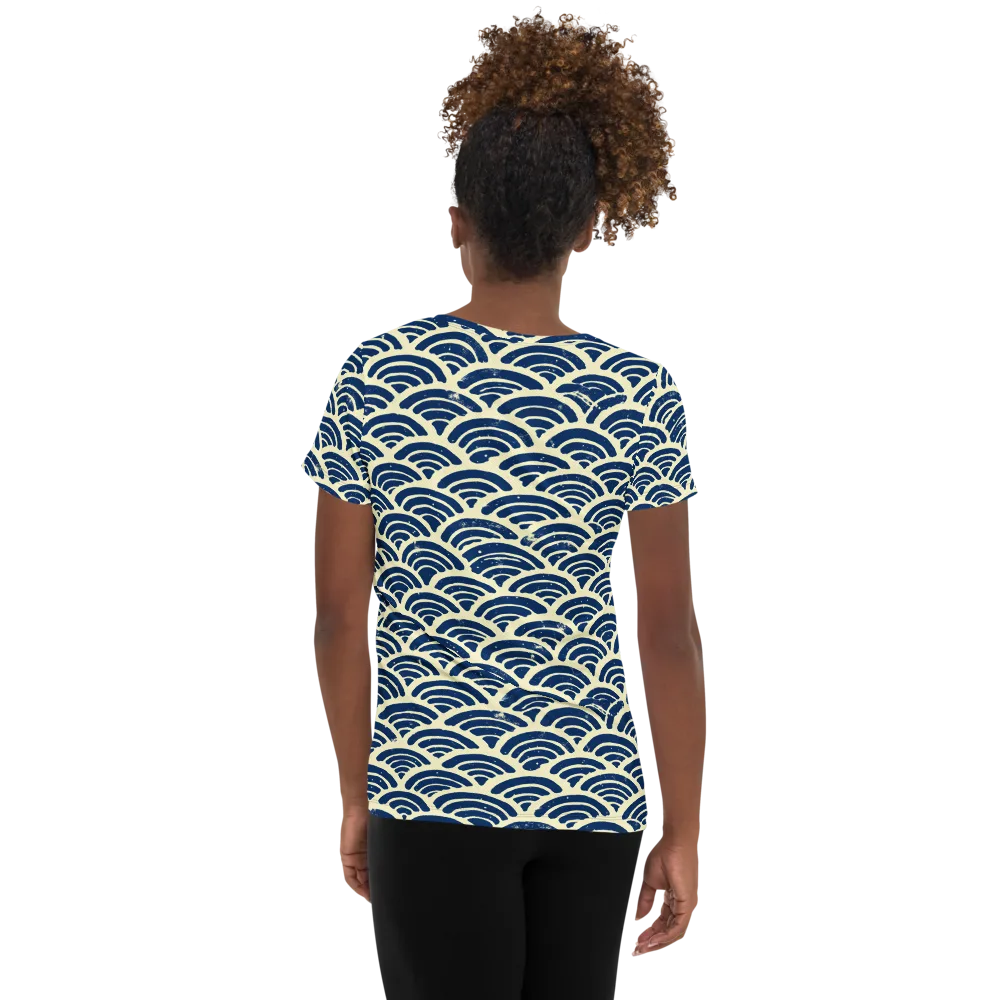 Navy Wave Field on Women's Athletic T-Shirt — Back