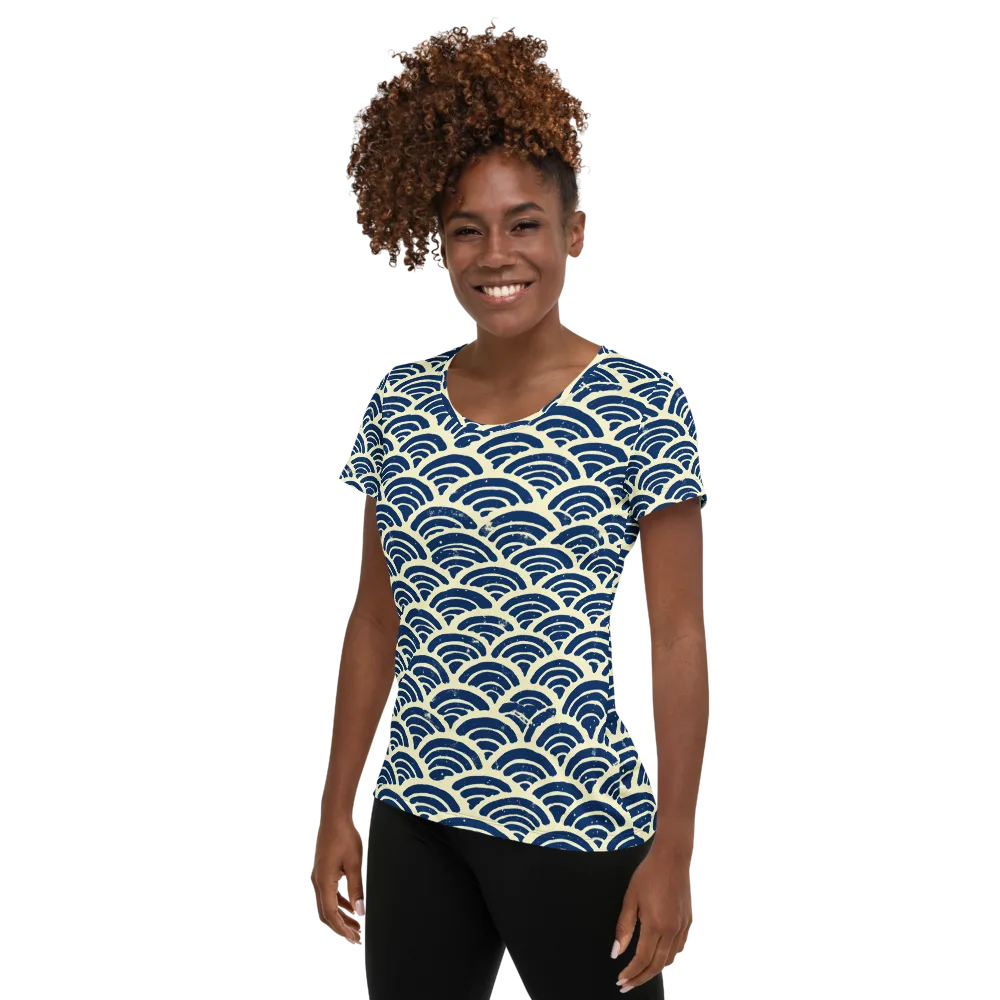 Navy Wave Field on Women's Athletic T-Shirt — Left