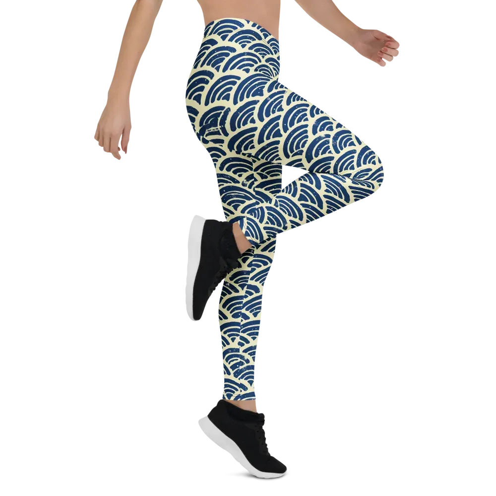 Navy Wave Field on Leggings — Right