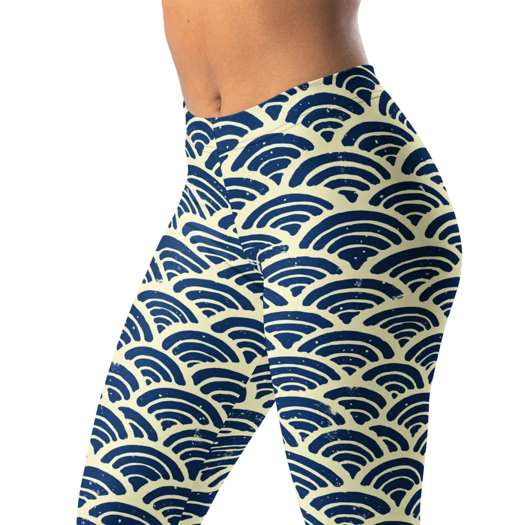 Navy Wave Field on Leggings — Left Front
